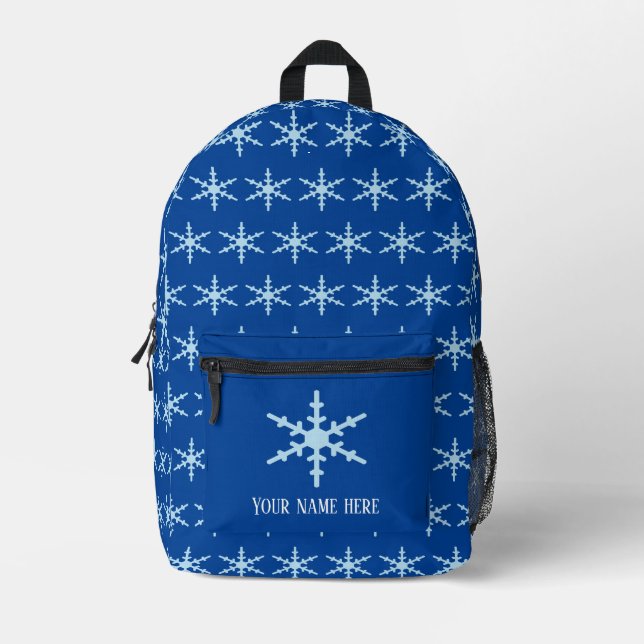 winter snowflakes (name) printed backpack (Front)