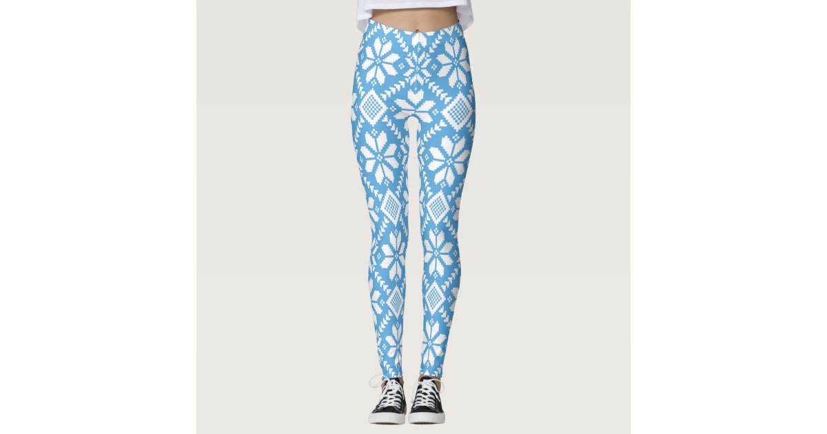 Winter Snowflakes Nordic Knit Sweater Blue White Leggings