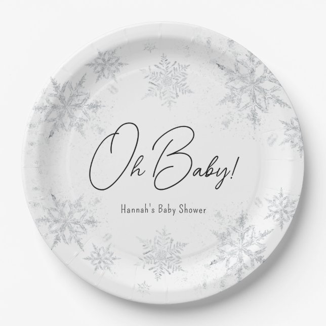 Winter Snowflakes Oh baby Paper Plates (Front)