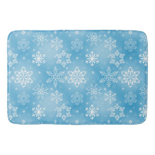 Winter Snowflakes On Aqua Bath Mat