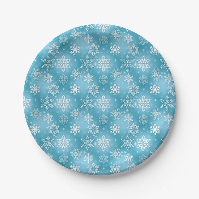 Winter Snowflakes on aqua Paper Plates (Front)