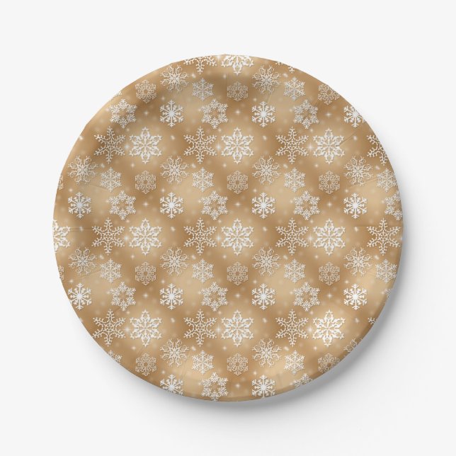 Winter Snowflakes on gold Paper Plates (Front)