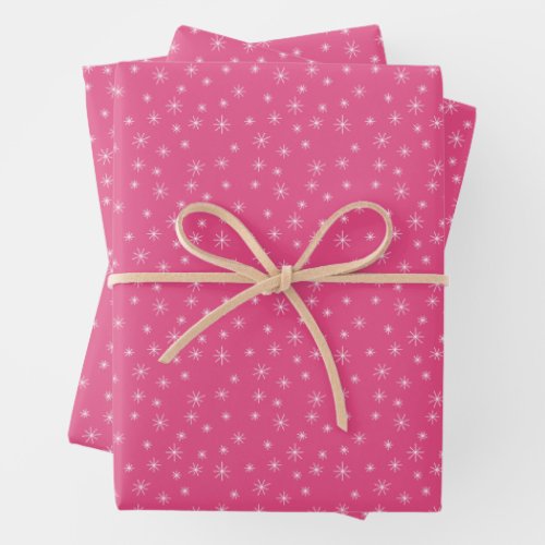 Winter Snowflakes on Hot Pink Retro Inspired Wrapping Paper Sheets