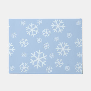 Winter Snowflakes on Light Blue Doormat