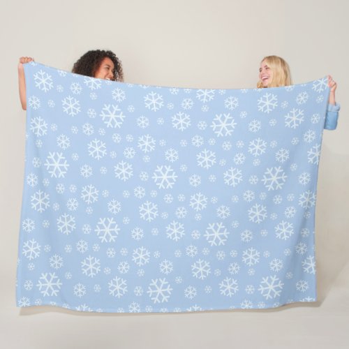 Winter Snowflakes on Light Blue Fleece Blanket