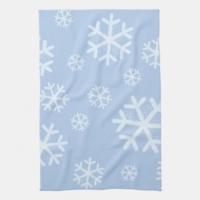 Winter Snowflakes on Light Blue Kitchen Towel (Vertical)