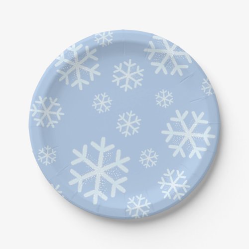 Winter Snowflakes on Light Blue Paper Plates