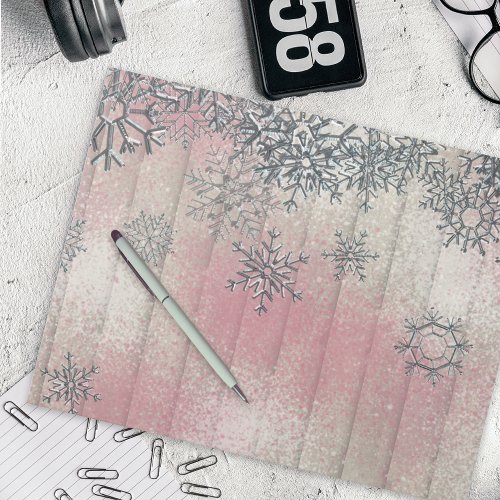 Winter Snowflakes on Pink and White Stripes Notepad