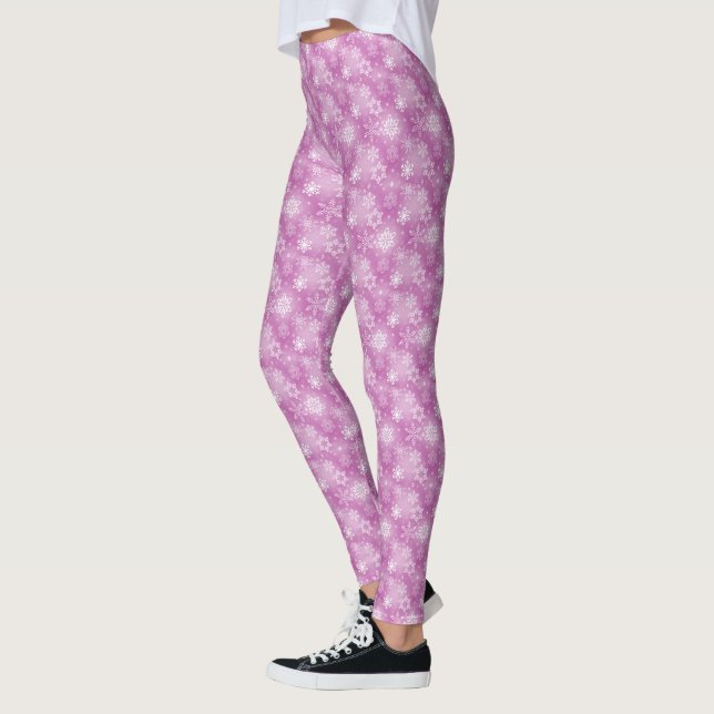 Winter Snowflakes On Pink Leggings (Left)