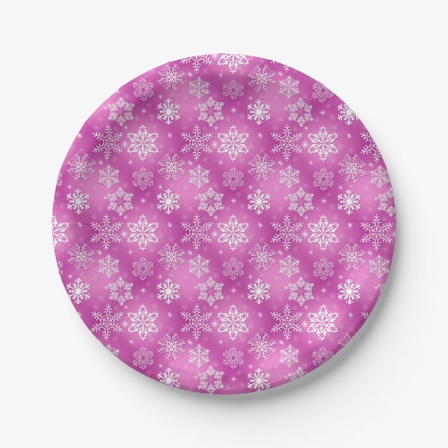 Winter Snowflakes on pink Paper Plates (Front)