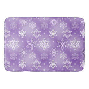 Winter Snowflakes On Purple Bath Mat