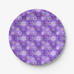Winter Snowflakes on purple Paper Plates