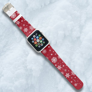 Winter Snowflakes on Red Apple Watch Band