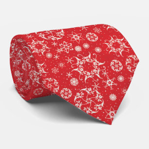 Winter Snowflakes on Red Holiday Neck Tie