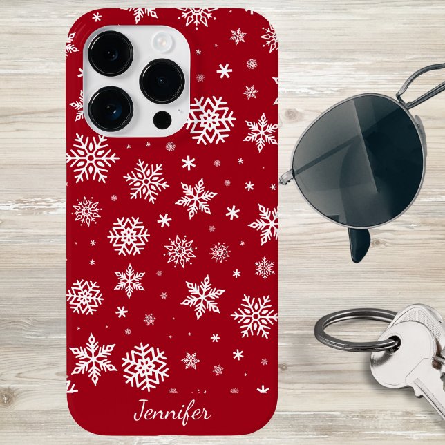 Winter Snowflakes on Red Monogram  Case-Mate iPhone Case (Creator Uploaded)
