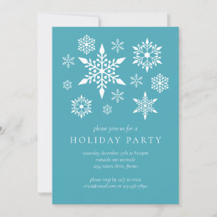 Winter Snowflakes on Turquoise Holiday Party Invitation