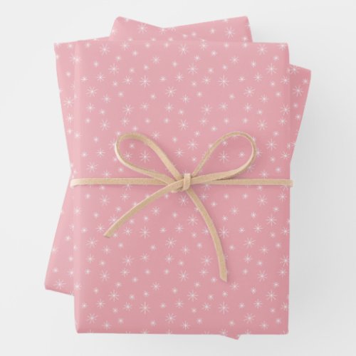 Winter Snowflakes on Vintage Pink Retro Inspired Wrapping Paper Sheets