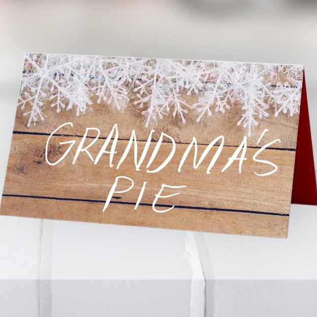 Winter Snowflakes on Wood Panel | Holiday Place Card (Creator Uploaded)