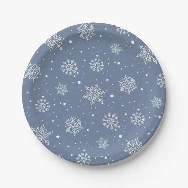 Winter Snowflakes Pattern Its Cold Outside Paper Plates (Front)