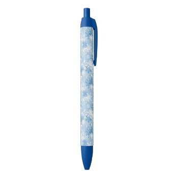 Winter Snowflakes Pattern On Blue Black Ink Pen by happyholidays at Zazzle