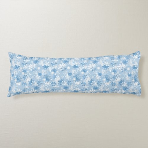 Winter snowflakes pattern on blue body pillow