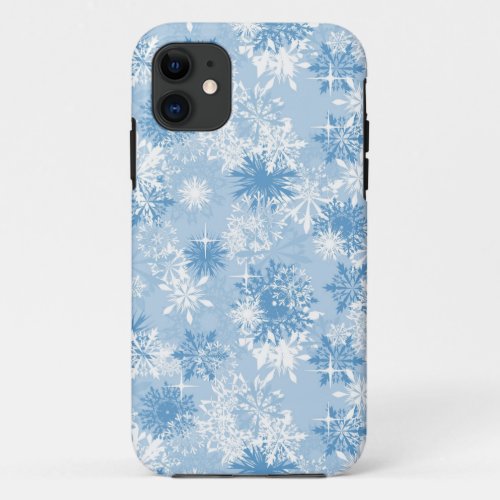 Winter snowflakes pattern on blue iPhone 11 case