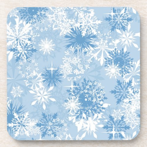 Winter snowflakes pattern on blue coaster