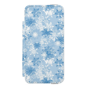 Winter snowflakes pattern on blue wallet case for iPhone SE/5/5s