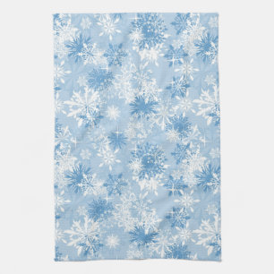 Winter snowflakes pattern on blue kitchen towel