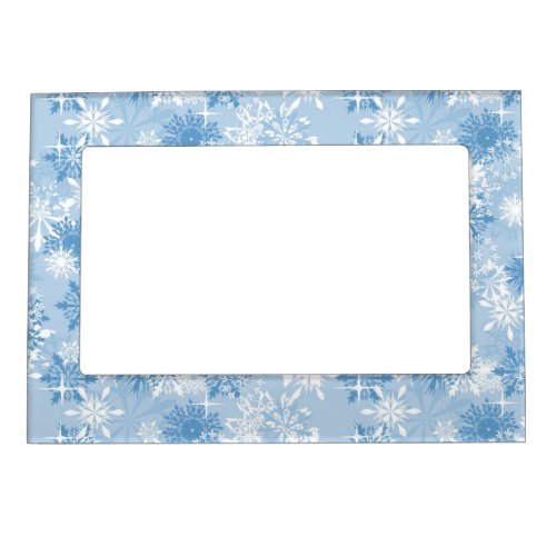 Winter snowflakes pattern on blue magnetic frame