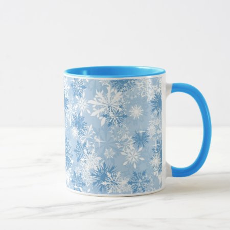 Winter Snowflakes Pattern On Blue Mug