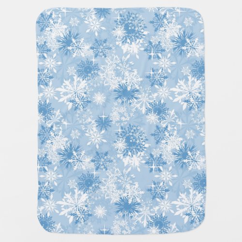 Winter snowflakes pattern on blue swaddle blanket