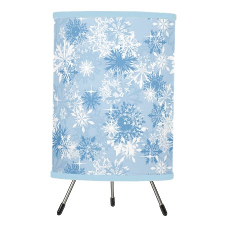 Winter Snowflakes Pattern On Blue Tripod Lamp