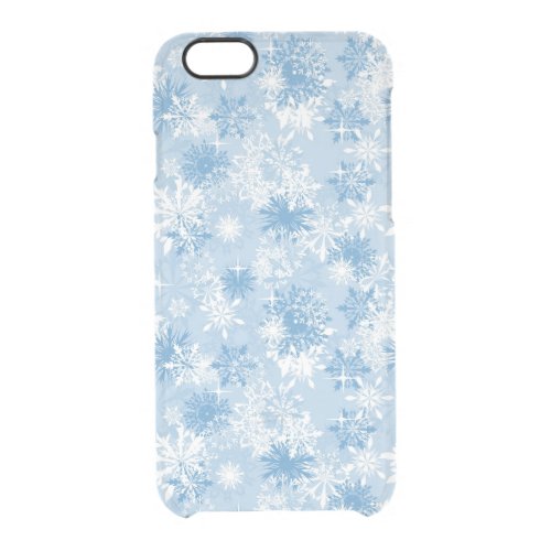 Winter snowflakes pattern on blue clear iPhone 66S case