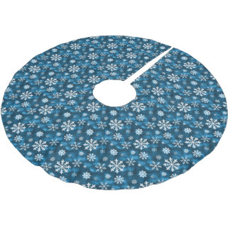 Winter Snowflakes Pattern On Icy Cool Blue Brushed Polyester Tree Skirt