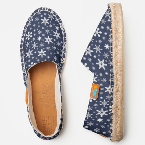 Winter Snowflakes Pattern White Navy Blue Espadrilles