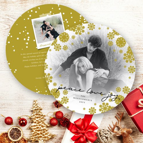 Winter Snowflakes Peace Love Joy Elegant Photo Holiday Card