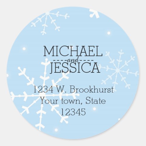 Winter Snowflakes Personalized name and address Classic Round Sticker