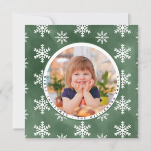 Winter Snowflakes Photo Family Name Christmas Card