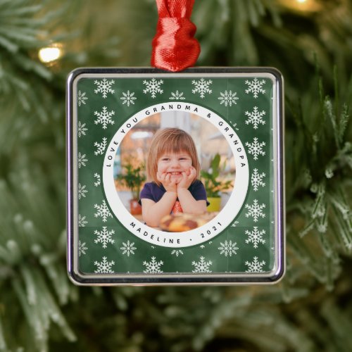 Winter Snowflakes Photo Grandma Grandpa Metal Orna Metal Ornament