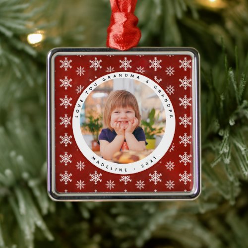 Winter Snowflakes Photo Grandma Grandpa Metal Ornament