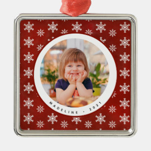 Winter Snowflakes Photo Name Christmas Ornament