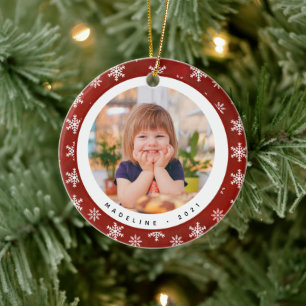 Winter Snowflakes Photo Name Christmas Ornament