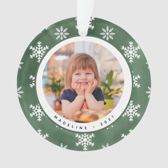 Winter Snowflakes Photo Name Christmas Ornament  (Front)