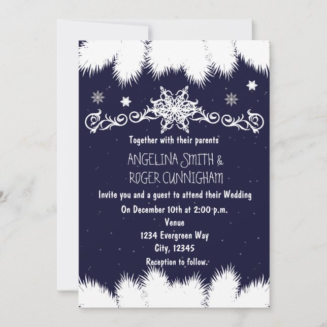 Winter Snowflakes & Pine Tree Wedding Invitation (Front)