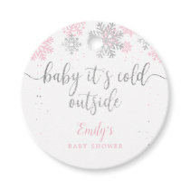 Winter Snowflakes Pink And Silver Girl Baby Shower Favor Tags