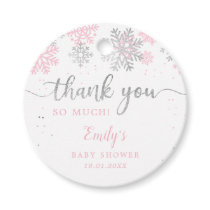Winter Snowflakes Pink And Silver Girl Baby Shower Favor Tags