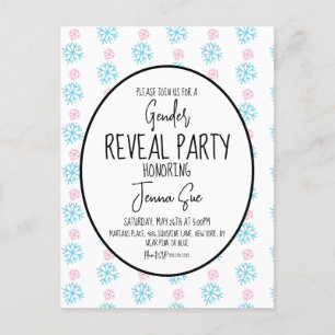 Winter Snowflakes Pink Blue Gender Reveal  Postcard