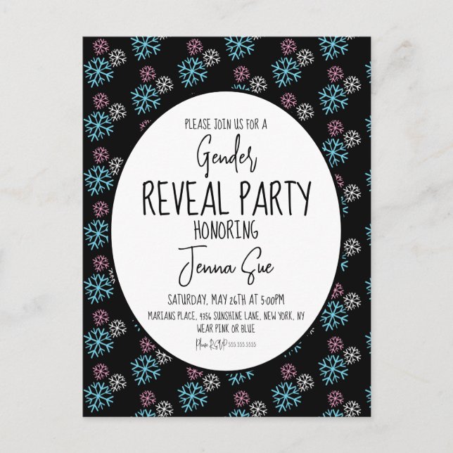 Winter Snowflakes Pink Blue Gender Reveal Postcard (Front)