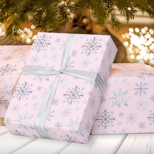 Winter Snowflakes Pink Christmas Wrapping Paper